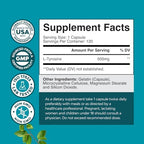 Free Form L Tyrosine 500mg Capsules - High Strength L-Tyrosine Supplement for Mental Energy and Focus Support - Amino Acid Nootropic Supplement for Mood Focus Attention and Cognitive Performance