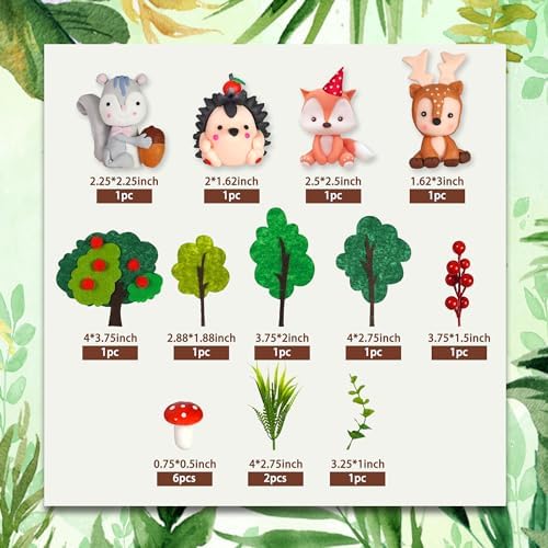 Woodland Animals Cake Topper with Fox Squirrel Hedgehog Sika Deer Mushroom for Woodland Birthday Supplies (Woodland Animals)