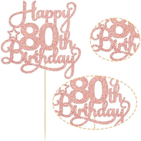 1 Pack Happy 80th Birthday Cake Topper Rose Gold Glitter 80 & Fabulous Cheers to 80 Years Old Birthday Cake Pick for Celebrating 80th Birthday Anniversary Party Cake Decorations Supplies