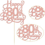 1 Pack Happy 80th Birthday Cake Topper Rose Gold Glitter 80 & Fabulous Cheers to 80 Years Old Birthday Cake Pick for Celebrating 80th Birthday Anniversary Party Cake Decorations Supplies