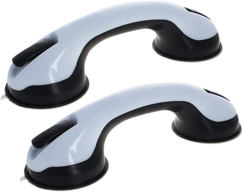 MroMax 2Pcs Grab Bar Suction Shower Handle Bathroom Balance Bar Safety Hand Rail Support for Hotel Motel Home Black-White 280x90x70mm(DxTxH)