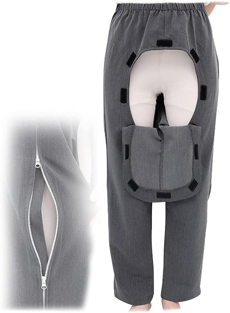 Patient Care Pants, Rehabilitation Trousers, Adult Open Crotch Pants Clothing Incontinence Pants For Women And Men Disabled And Elderly Suitable Clothing For Clothing Easy To Wear And Remo(Color:M)