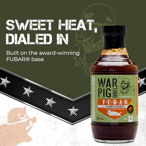 WarPig BBQ FUBAR Flamethrower BBQ Sauce - Spicy Habanero Texas Style Barbecue Sauce for Ribs, Wings, and Pulled Pork - Sweet & Smoky Heat BBQ Sauce - Competition Pitmaster Glaze - 16 oz Bottle