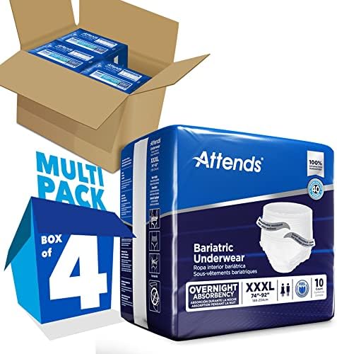 Attends Bariatric Adult Incontinence Underwear, 3X-Large (74-92"), [40 Count] - Overnight Absorbency for Men and Women, Disposable Pull-On Diapers with Tear-Away Sides, AU60
