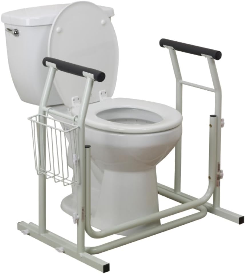 Drive Medical RTL12079 Toilet Safety Frame, Bathroom Grab Bar for Toilets, Freestanding Toilet Rail for Stability, For Users Up to 300 Pounds, White