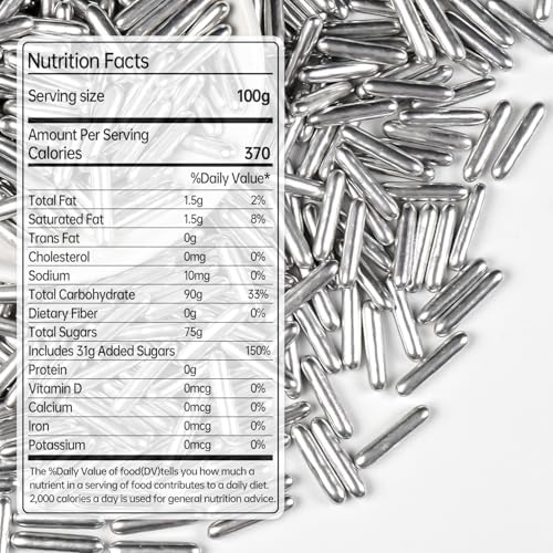 Silver Rods Sugar Sprinkles for Cake Decorating, 150g/5.29oz, Metallic Rods Edible, Foodgrade Cake Decoration, Cupcake, Donuts, Cookies Toppers, Party, Wedding, Birthday Supplies