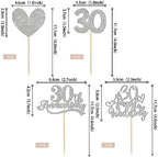 24 PCS 30th Anniversary Cupcake Toppers Silver Glitter Heart 30 Pearl Wedding Anniversary Cupcake Picks for Cheers to 30 Years Blessed & Loved Wedding Anniversary Party Cake Decorations Supplies