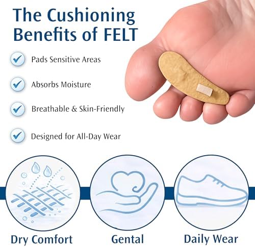 PediFix Felt Toe Crest Cushion with Loop – Hammer Toe Support Pad for Callus Cushioning & Toe Tip Pressure Relief, Soft Under Toe Buttress Pad for in-Shoe Comfort, X-Large Left, 1 Pack