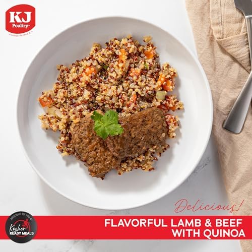 KJ Poultry Kosher Ready Meals - Beef Lamb Kabob & Quinoa, MRE Meat Meals Ready to Eat (2 Pack) Prepared Entree Fully Cooked, Shelf Stable Microwave Dinner Travel, Military, Camping, Emergency Survival