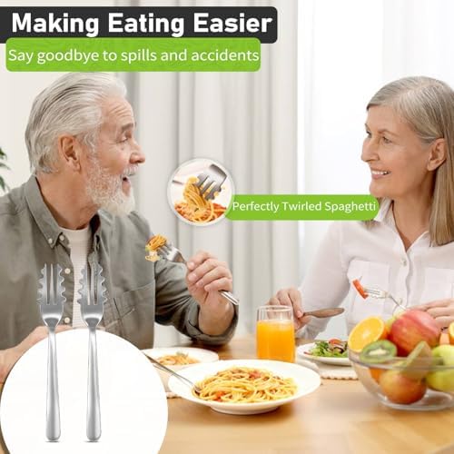 Adaptive Utensils(2 Pcs Forks and 2 Pcs Spoons),Parkinsons Utensils, Non-Slip Handles, Silverware for Hand Tremors, Elderly, Arthritis, Parkinsons, 304 Food Grade Stainless Steel