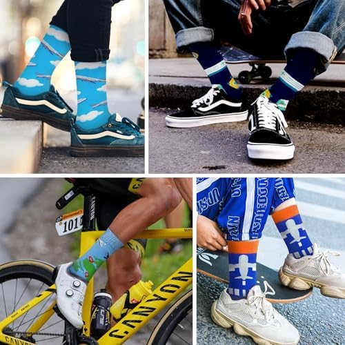 WeciBor Men's Funny Novelty Crew Socks, Cotton Casual Dress Socks Multi Pack with Fun Colorful Patterns, Size 7-15