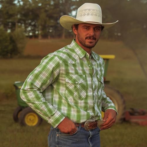 Dubinik® Pearl Snap Shirts for Men Long Sleeve Western Shirt for Men's Vintage Casual Plaid Cowboy Country Button