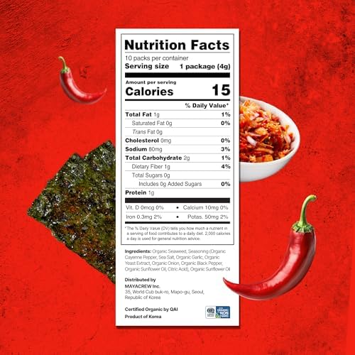 KIMCHIP (30-Pack) Spicy Kimchi Salsa Seaweed Snack – organic, vegan, gluten-free, low-calorie nori chips