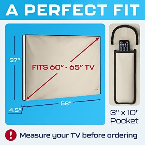 Garnetics Outdoor TV Cover 65 Inch – Waterproof, Weatherproof TV Enclosures with Smart Shield Screen Protectors, Ideal for Outdoor Use, Moving, and Storage - Beige