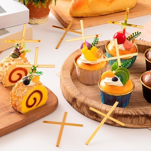 18pcs Baptism Cake Toppers Acrylic Cross Cupcake Toppers Gold Crossing Cake Charm for Baby Shower Birthday Wedding Party Christian Decorations