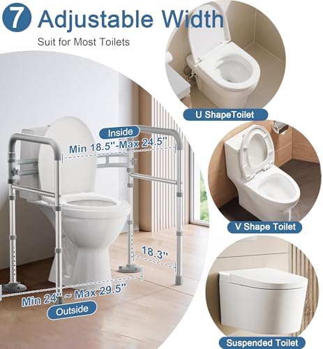 HOMLAND Toilet Safety Rails for Seniors, Adjustable Height & Width 350lb Toilet Handles for Elderly and Disabled, Foldable Toilet Safety Frame, Fit Any Toilet