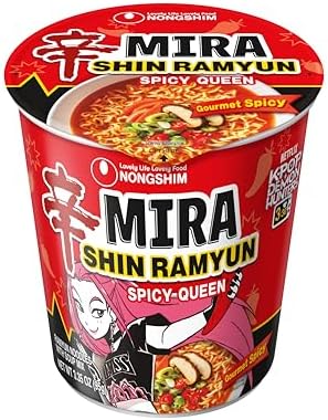 Nongshim Shin Ramyun Spicy Queen, Instant Noodle Cup, Gourmet Spicy, 3.35 oz (Pack of 6)