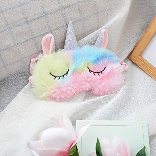 Cute Unicorn Sleeping Mask, Soft Fluffy Plush Blindfold Funny Novelty Animal Sleep Mask Eye Cover Eyeshade for Kids Girls Boys Women Men Night Nap Travel Meditation (Rainbow, Unicorn)