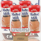 Carnation Malted Milk 4 Canister Bulk Pack - Chocolate Flavored - 52 Ounces Total - Perfect For Making Chilled Chocolate Milk and Milk Shakes - In Cornershop Confections Protective Box