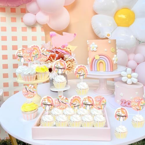 Cheereveal Roll Skating Birthday Decorations - 36 Pack Groovy Theme Let’s Roll Cupcake Toppers, Table Dessert Cupcake Picks, Happy Birthday Party Supplies for Girls
