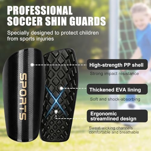 Soccer Shin Guards for Kids Youth, Toddler Shin Pads with Sleeves and Long Soccer Socks for Age 2-12 Boys & Girls Toddler Children Teenagers, Protective Lightweight Soccer Equipment