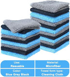 Tanlade 30 Pcs Microfiber Cleaning Cloth 6"x6" Cleaning Rags Reasonable Kitchen Towels Microfiber Towels Cars Wash Dry Erase Cloth (Blue/Gray/Black)