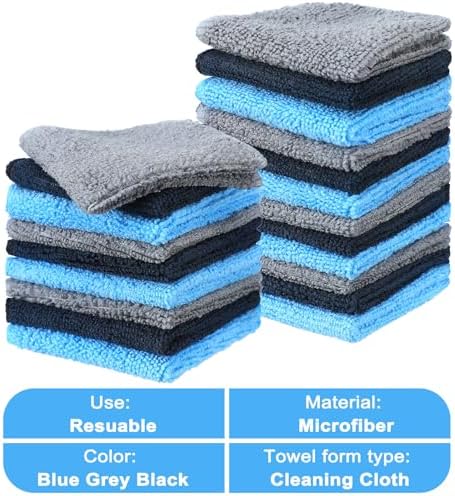Tanlade 30 Pcs Microfiber Cleaning Cloth 6"x6" Cleaning Rags Reasonable Kitchen Towels Microfiber Towels Cars Wash Dry Erase Cloth (Blue/Gray/Black)