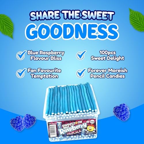 Sweetzone Blue Raspberry Pencils Tubs 100 Pieces Pack 1