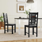 Giantex Wooden Dining Chairs Set of 2, 100% Solid Rubber Wood Kitchen Chair with High & Tilted Backrest, Wide Seat, Mid-Century Modern Side Armless Chairs for Dining Room Living Room, Black