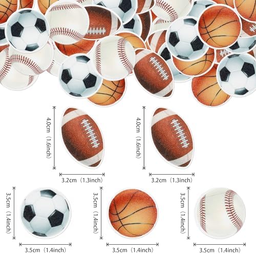 48 PCS Edible Sports Cupcake Toppers Wafer Paper Baseball Rugby Cupcake Picks Edible Basketball Soccer Football for Cake Decorating Sports Ball Game Theme Kids Birthday Party Cake Decorations Supplies