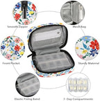 Spring Summer Flowers Pill Case Everyday Travel 7 Day Weekly Medicine Pill Box Compact Portable Pills Bottle Organizer with Zipper for Daily Vitamin Medicine Holder Bottle Organizers Bag