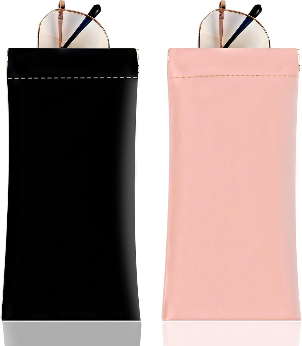 2Pcs Sunglass Eyeglass Glasses Case Soft PU Leather with Cleaning Cloth Portable Glasses Pouch Bag for Men Women