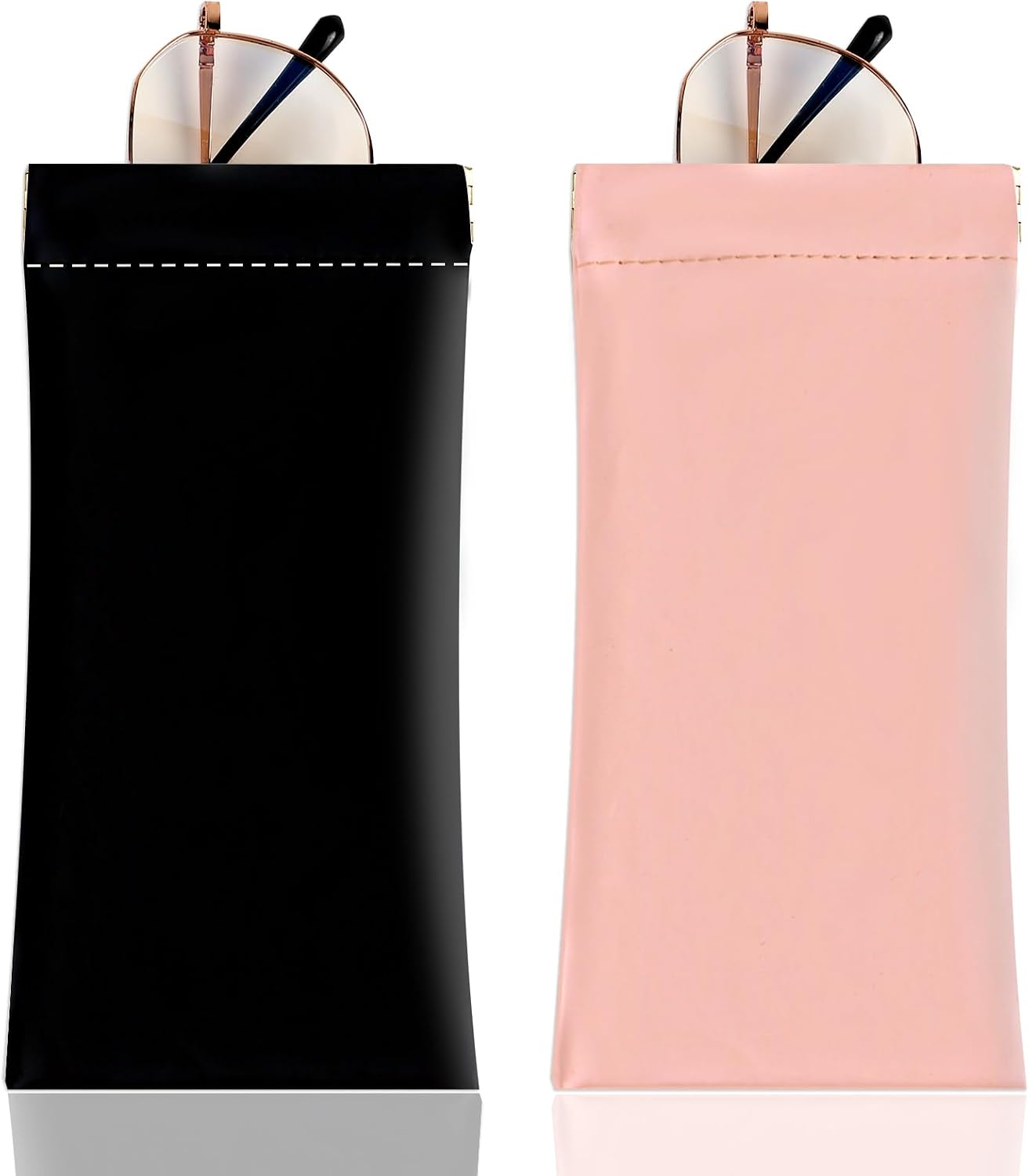 2Pcs Sunglass Eyeglass Glasses Case Soft PU Leather with Cleaning Cloth Portable Glasses Pouch Bag for Men Women