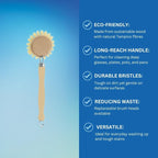 Elliott Wooden Dish Brush, Natural Tampico and Metal Fixings, Removable and able Brush Head, Plastic Washing up, Dimensions 240 X 55 X 35mm