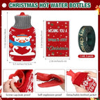 Hortsun 5 Pcs Christmas Hot Water Bottle with Knitted Cover and Inspirational Cards 1L Red Hot and Cold Water Bag for Menstrual Cramps Neck and Shoulder Pain Relief