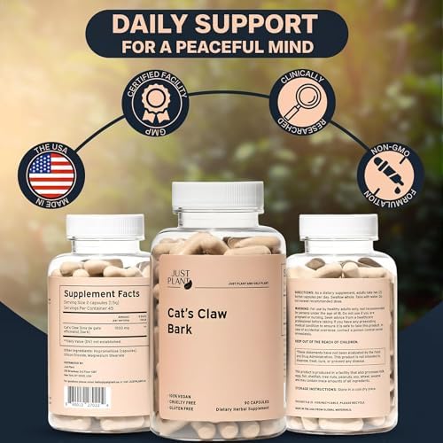 Cat's Claw Bark Extract, 750 mg, 90 Vegan Capsules, Immune, Joint & Digestive Support Plant-Based, Natural Supplement