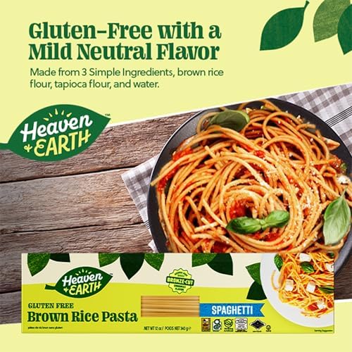 Heaven & Earth Brown Rice Pasta, Gluten Free Spaghetti, 12oz (3 Pack) | Whole Grain Gluten Free Pasta