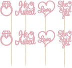 Gyufise Pink 24Pcs He Asked She Said Yes Cupcake Toppers Diamond Ring Heart Cake Picks for Wedding Engagement Party Cake Decorations