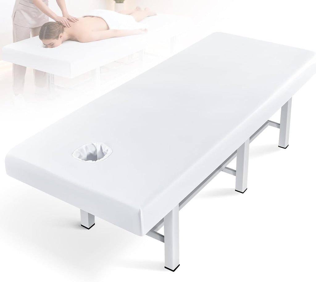 LXIANGN Professional Waterproof Massage Sheets Bed Table Cover with Face Hole,Oilproof Reusable Spa Treatment Sheet for Massage Tables,Machine Washable (White, 75 x 31.5 Inches)