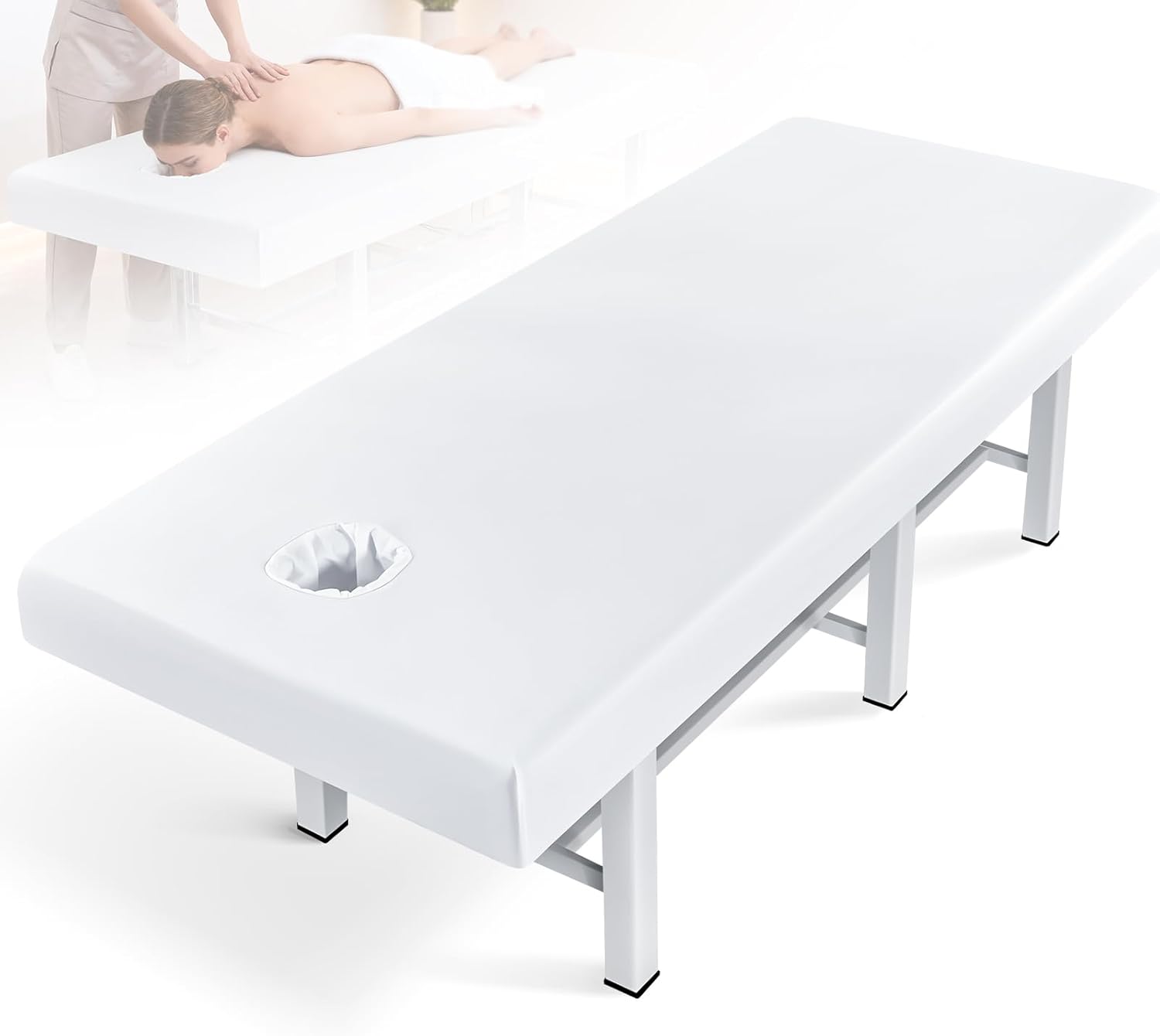 Professional Waterproof Massage Sheets Bed Table Cover with Face Hole,Oilproof Reusable Spa Treatment Sheet for Massage Tables,Machine Washable (White, 75 x 31.5 Inches)