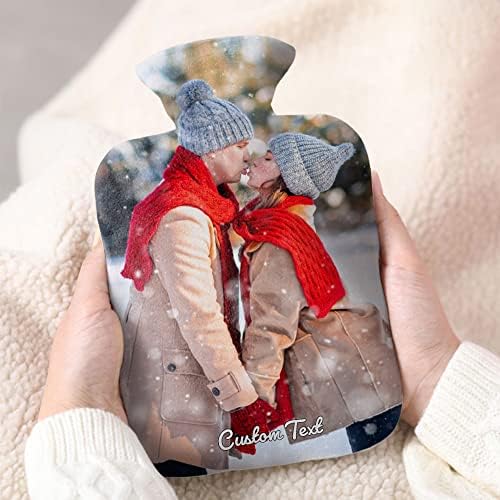 Personalized Hot Water Bottle with Cover Custom Photo and Text Warm Fleece Rubber Picture Hot Water Bottle Chrstmas Unique Winter Gift for Women Girls Kids Couples