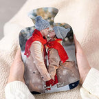 Personalized Hot Water Bottle with Cover Custom Photo and Text Warm Fleece Rubber Picture Hot Water Bottle Chrstmas Unique Winter Gift for Women Girls Kids Couples