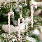 12Pcs Glitter Candy Cane Christmas Tree Decorations Christmas Plastic Candy Cane Tree Hanging Ornament for Holiday Party Decoration Favor (Rose Gold)