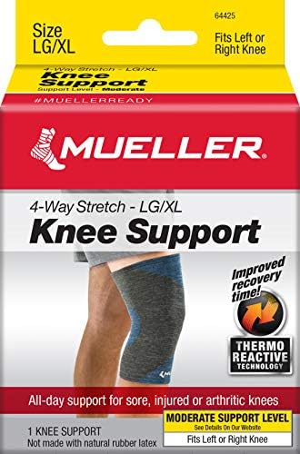 MUELLER Sports Medicine FIR 4-Way Stretch Compression Knee Support, Knee Pain Relief Support for Men & Women, Ideal for Arthritis, Sprains, Gray/Blue