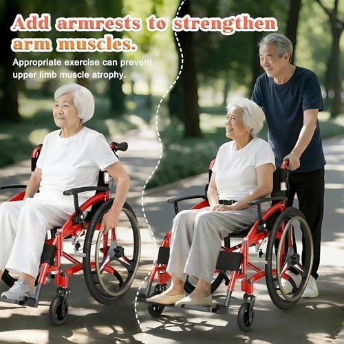 Folding All-Terrain Ultra Lightweight Sports Wheelchair Adjustable Footrest, 18" Wide Seat Wheelchairs for Adults with Safety Belt and Back Pocket, 24" Solid Tires, 220 lbs Capacity