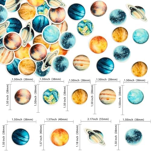 Ephlyn 54Pcs Edible Outer Space Cupcake Toppers Wafer Paper Solar System Galaxy Universe Planets Cupcake Picks for Baby Shower Boys Girls Birthday Outer Space Themed Party Cake Decorations