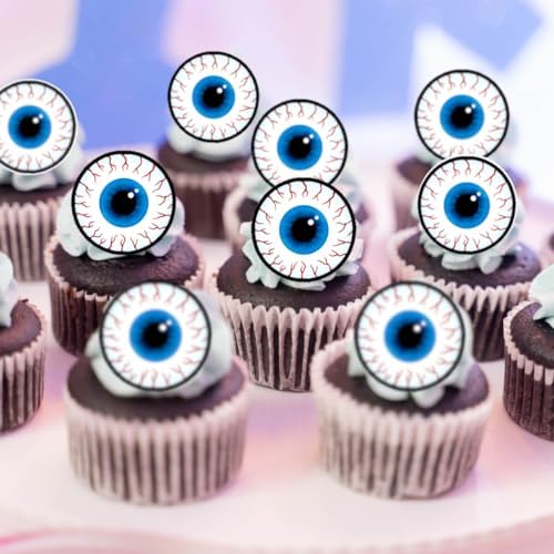 Eyeball Edible Cupcake Toppers, Eyeballs Edible Cake Decorations, Jumbo Googly Eyes for Cupcake Decorating, Halloween Cake Decorations, Halloween Spooky Eyes for Cookies 48 x 4cm / 1.5 inch PRECUT