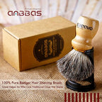 Anbbas Shaving Brush and Holder,Pure Badger Hair with Wood Handle,Black Resin Stand Holder,Contracted Design 2in1 Set for Men Wet Shave