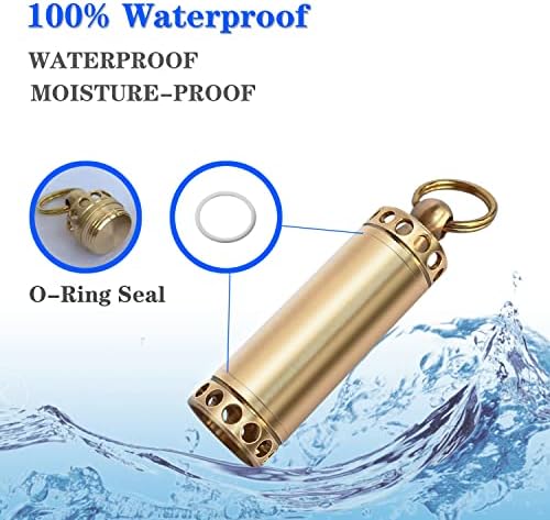 Pill Holder Keychain Container,Portable Mini Brass Waterproof Pill Box for Purse Pocket,Small Pill Case for Outdoor Travel Camping Daily Use