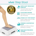 Vive Bath Shower Step Stool (4.5") - Slip Resistant, Stackable, Indoor/Outdoor - Safety Stepping Stool Bathroom Aid for Adults, Handicap, Elderly, Seniors, Bathtub, High Beds, Kitchens - Nonslip
